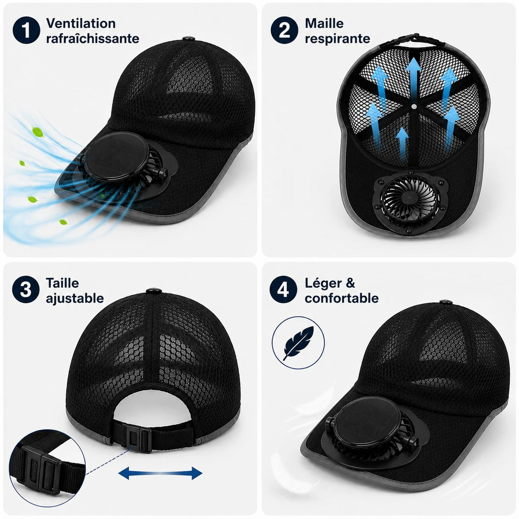 Casquette randonnée anti-UV avec ventilateur