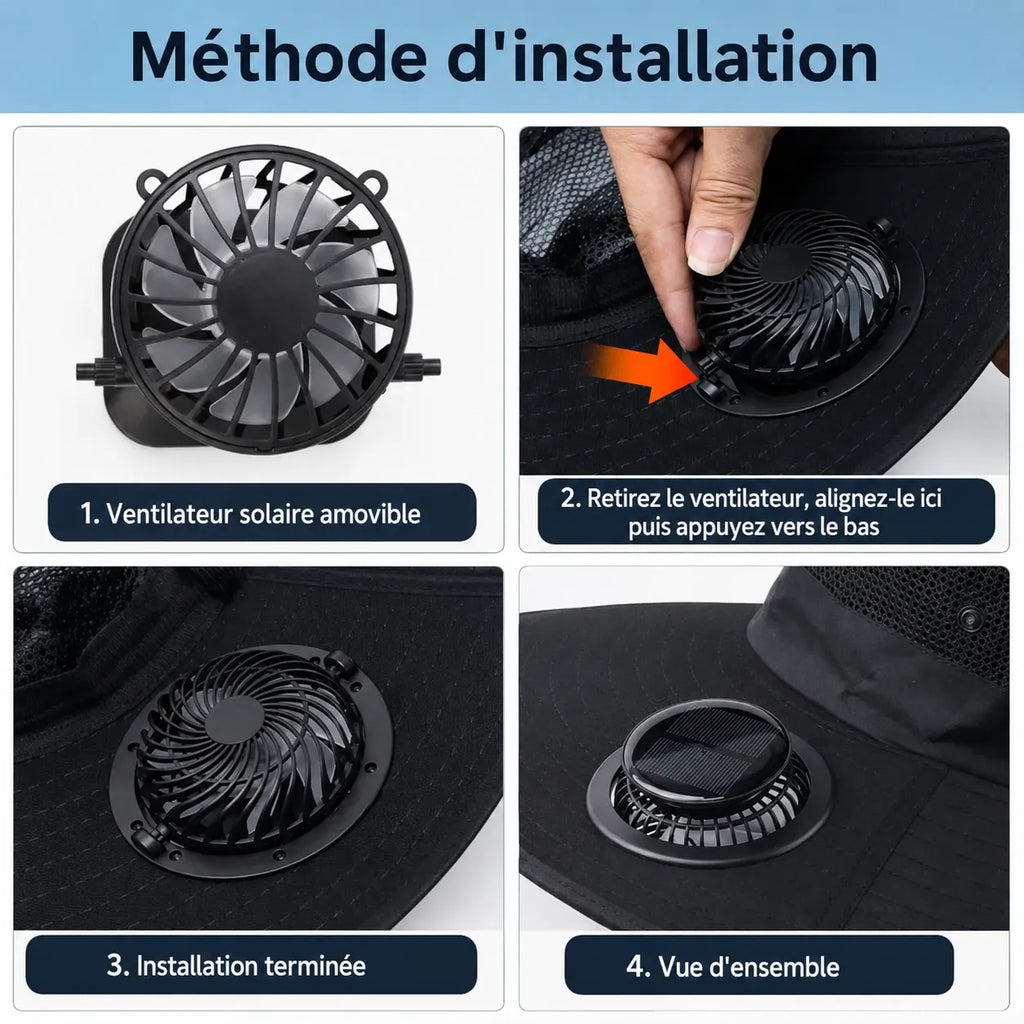 Chapeau avec ventilateur à énergie solaire, Rechargeable par USB