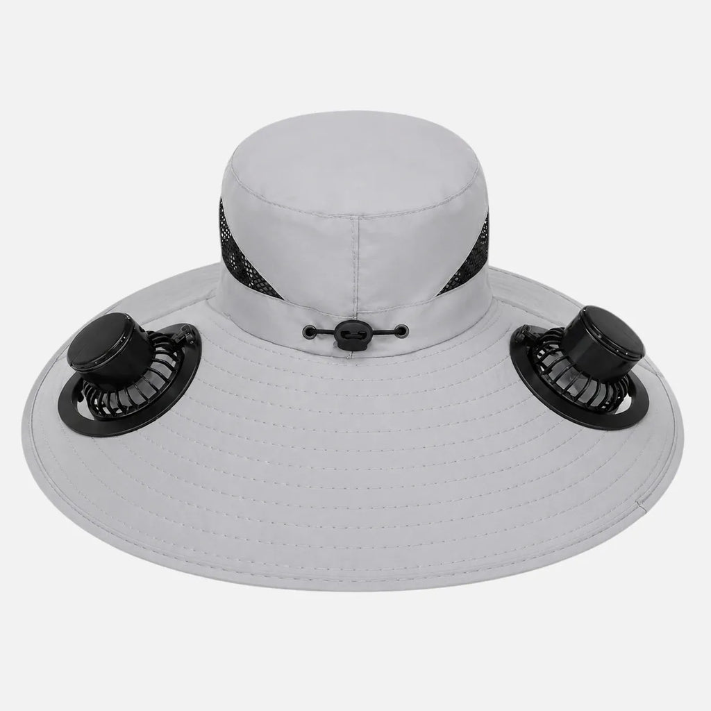 Gris moyen / 48-56 cm (ajustable) Chapeau avec ventilateur à énergie solaire, Rechargeable par USB
