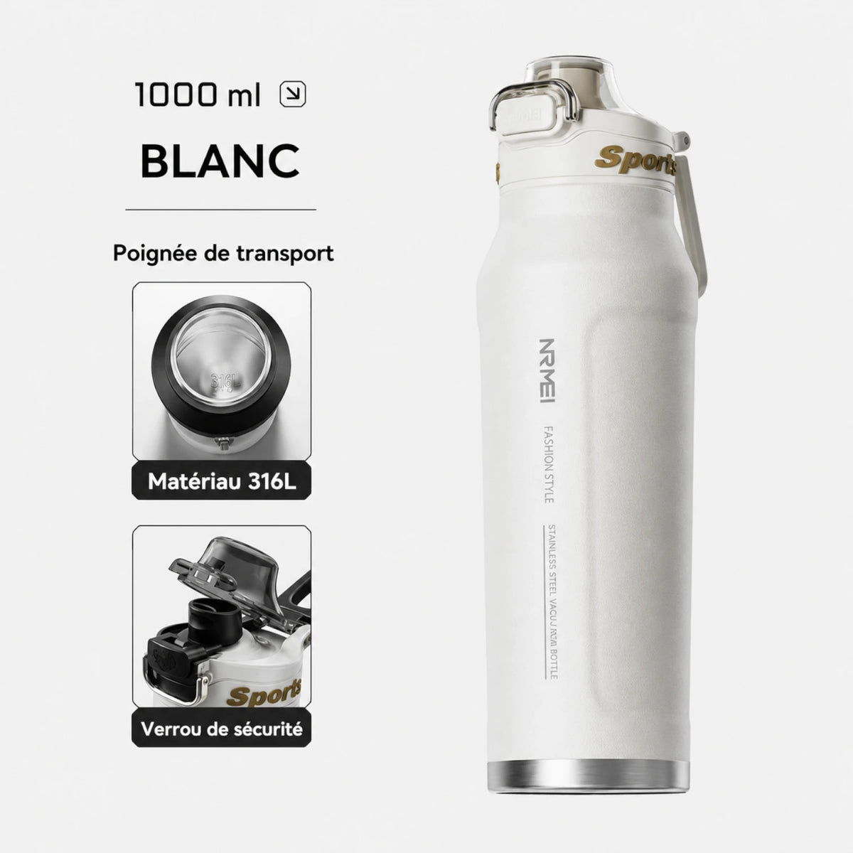 Gourde Thermos 1L en acier inoxydable