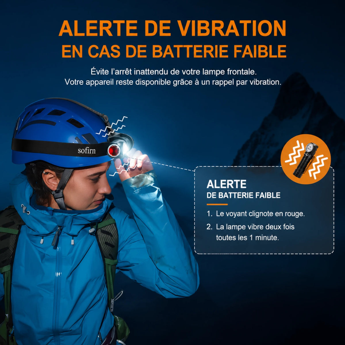 Noir Lampe frontale trail rechargeable USB-C