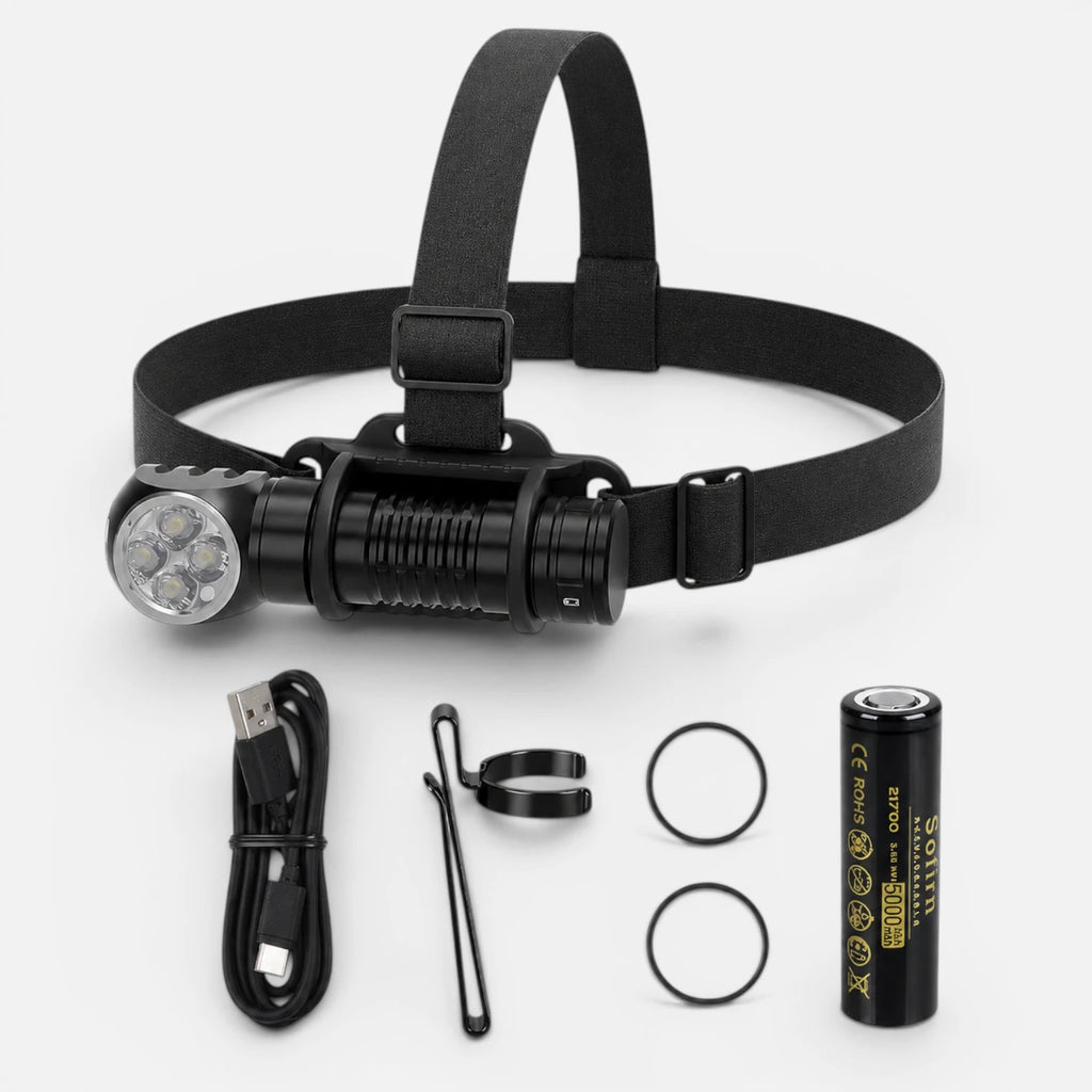 Noir Lampe frontale trail rechargeable USB-C
