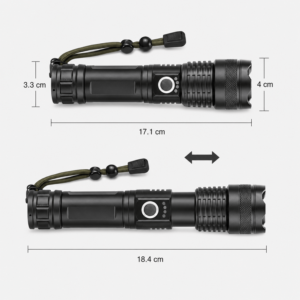 Lampe torche rechargeable à zoom réglable éclairage puissant