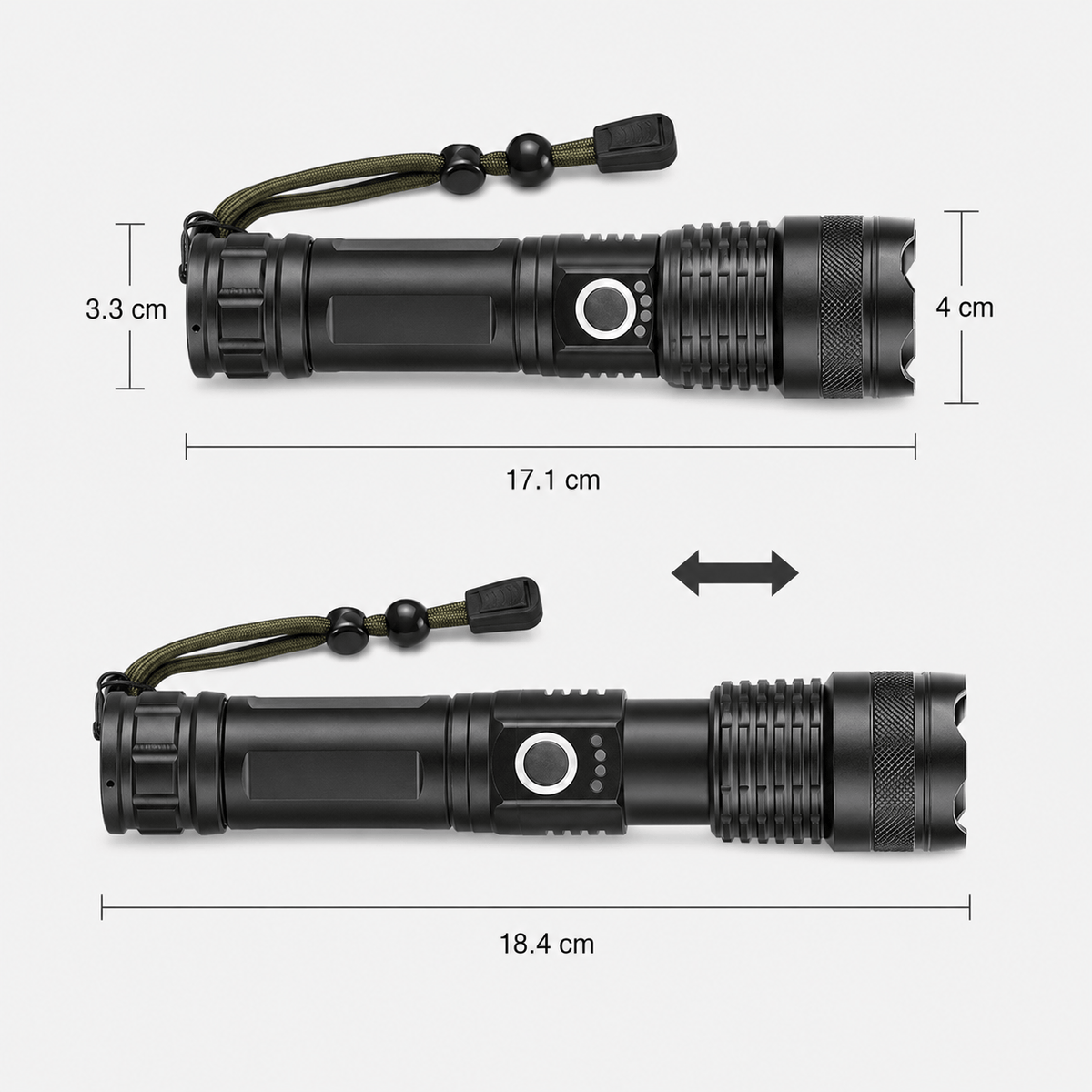 Lampe torche rechargeable à zoom réglable éclairage puissant