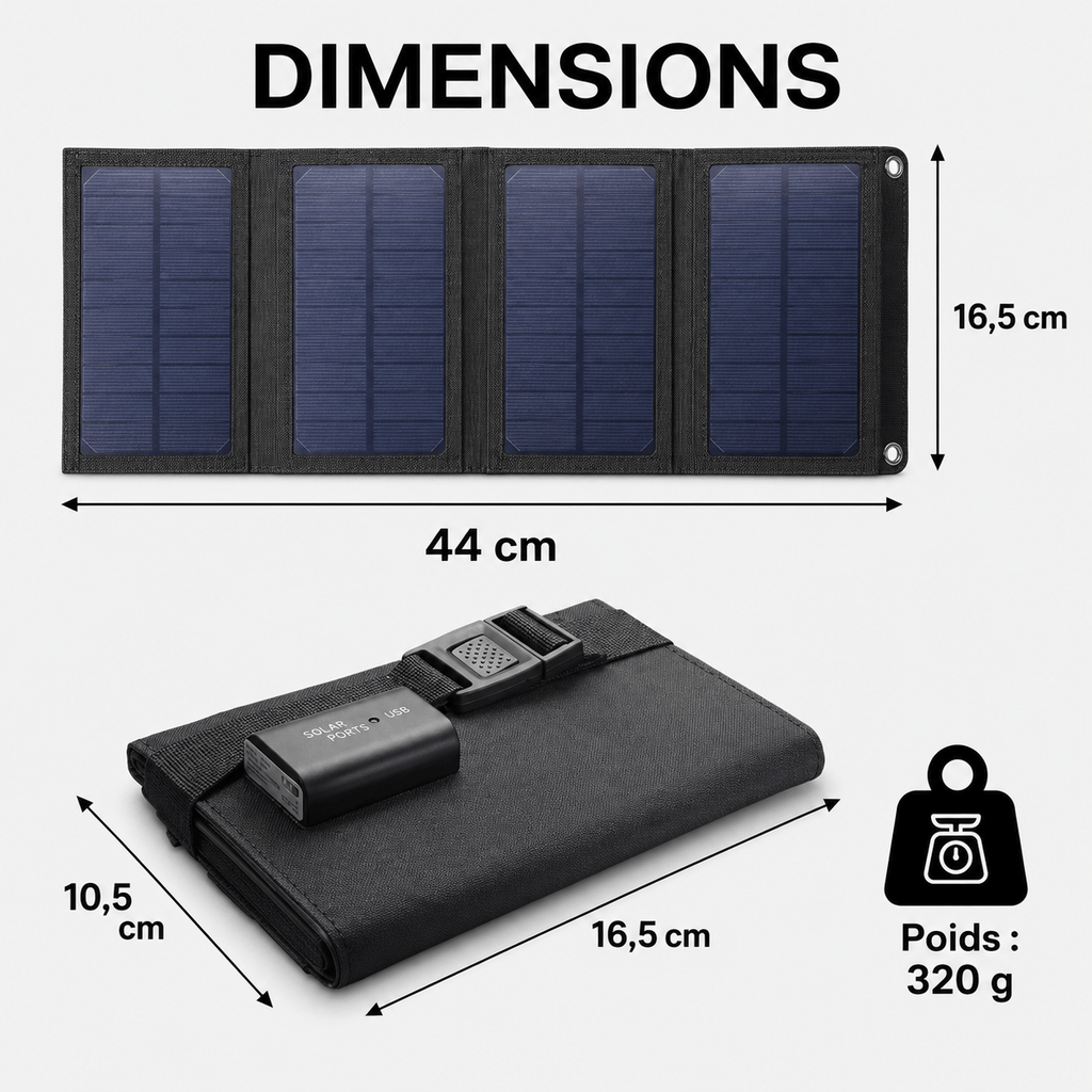 Panneau solaire pliable USB léger recharge mobile extérieur