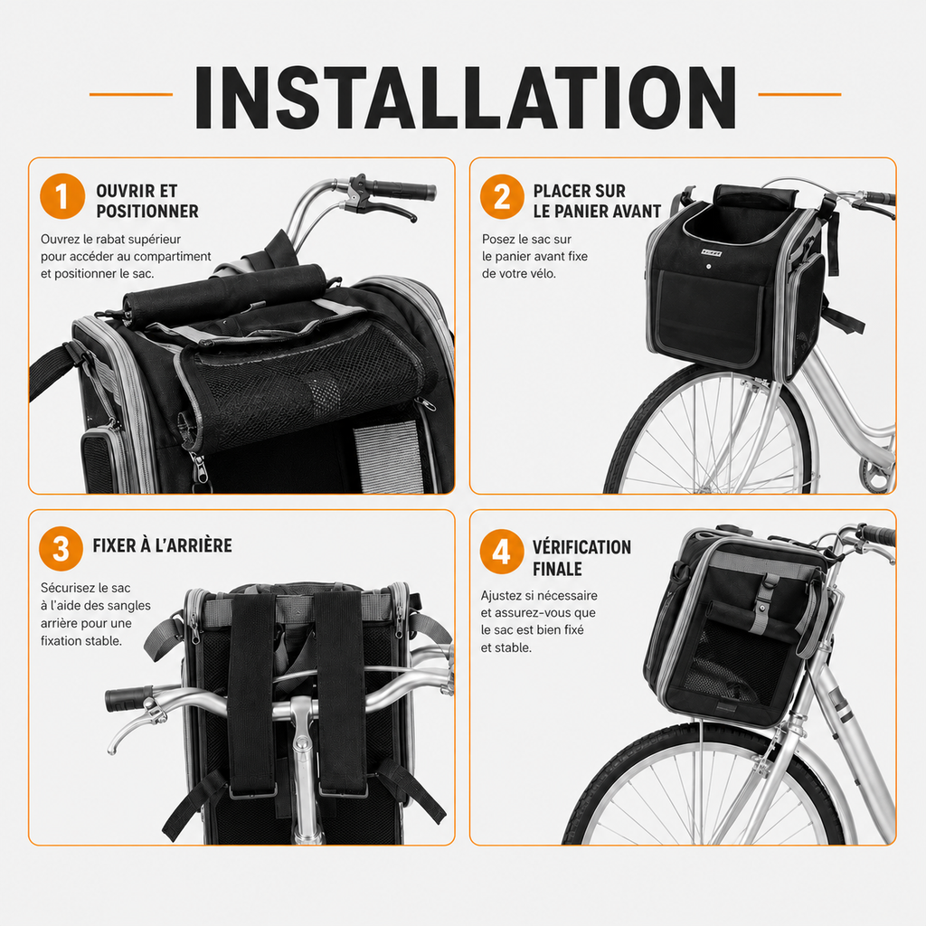 cola sombre Sac vélo pour chien et chat
