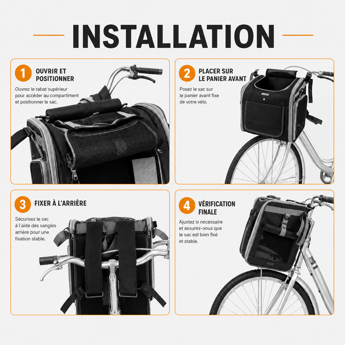cola sombre Sac vélo pour chien et chat