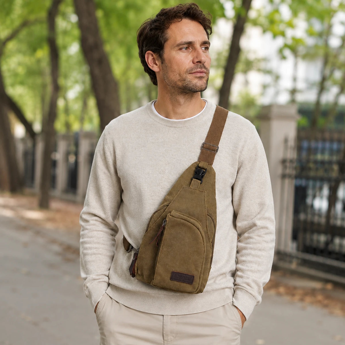 Sacoche bandoulière homme en toile vintage