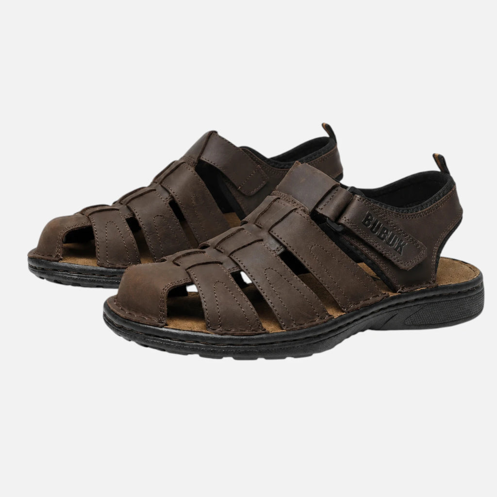 Marron foncé / 40 Sandales homme cuir antidérapantes