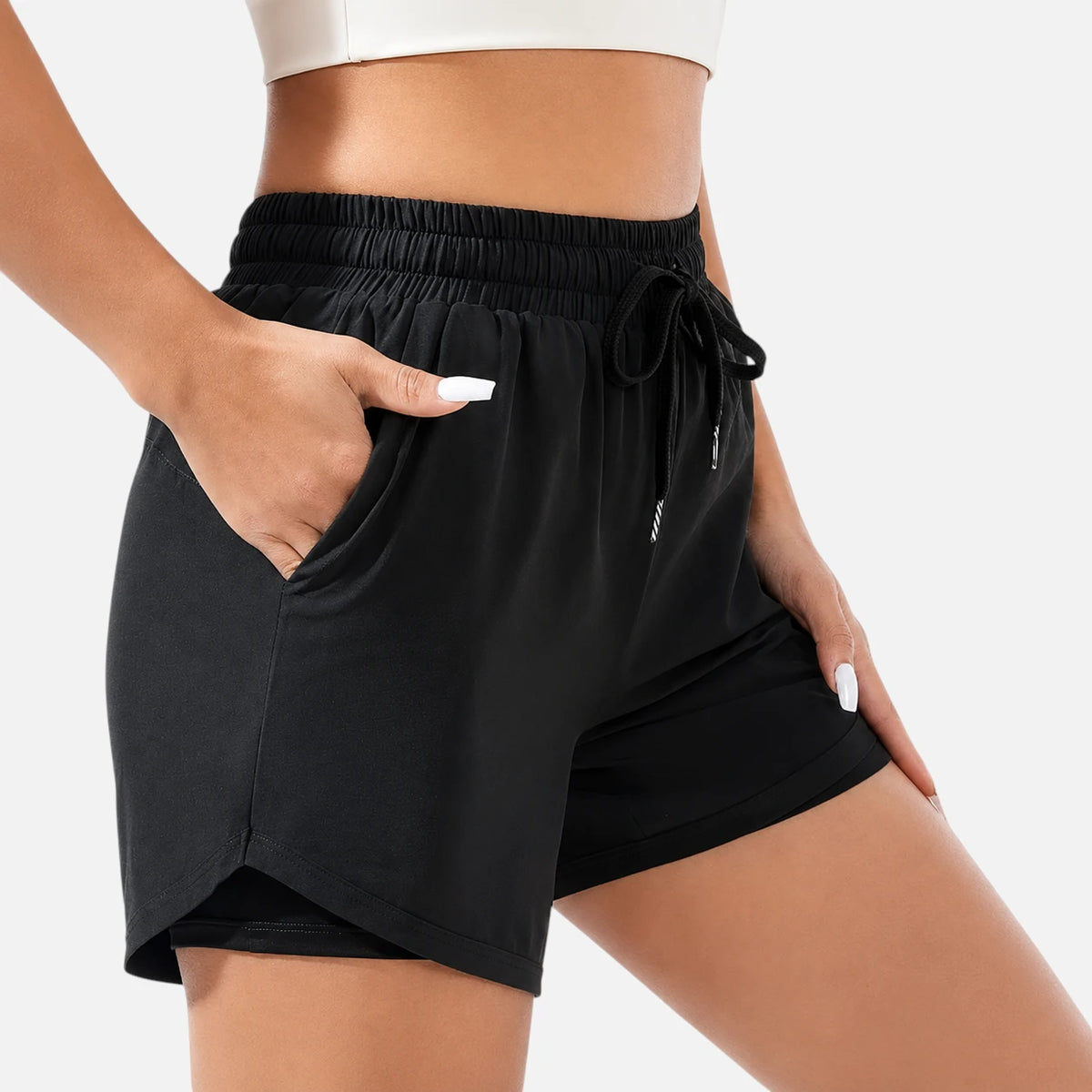 Short de sport femme taille haute 2 en 1