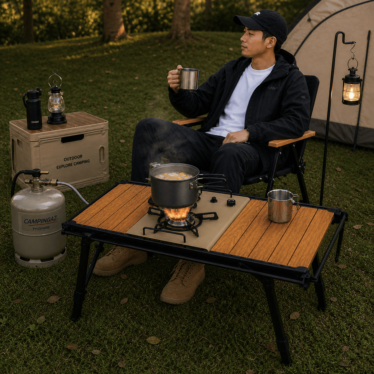 Table camping pliante légère réglable pour repas et bivouac