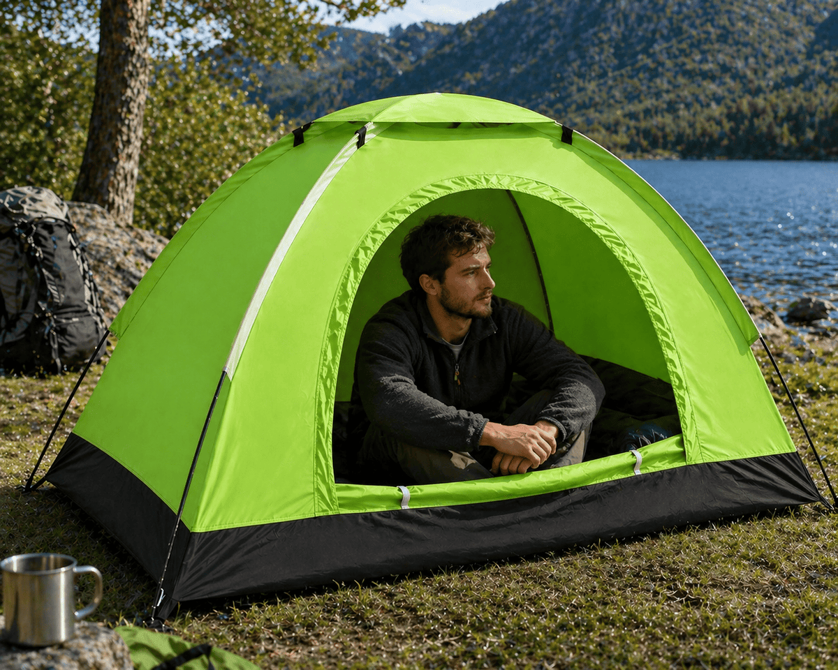 Tente 2 places ouverture rapide avec protection moustiques et vent